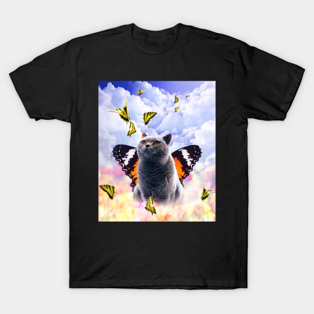Cute Colorful Cat Butterfly T-Shirt by Random Galaxy
